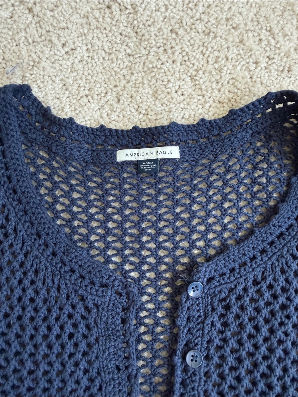 American Eagle Navy Open Weave knit sweater - Picture 2 of 5